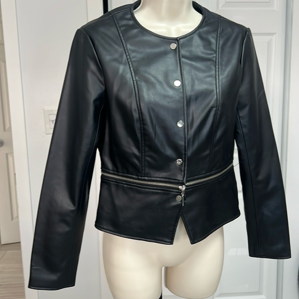 Black faux leather zipper jacket